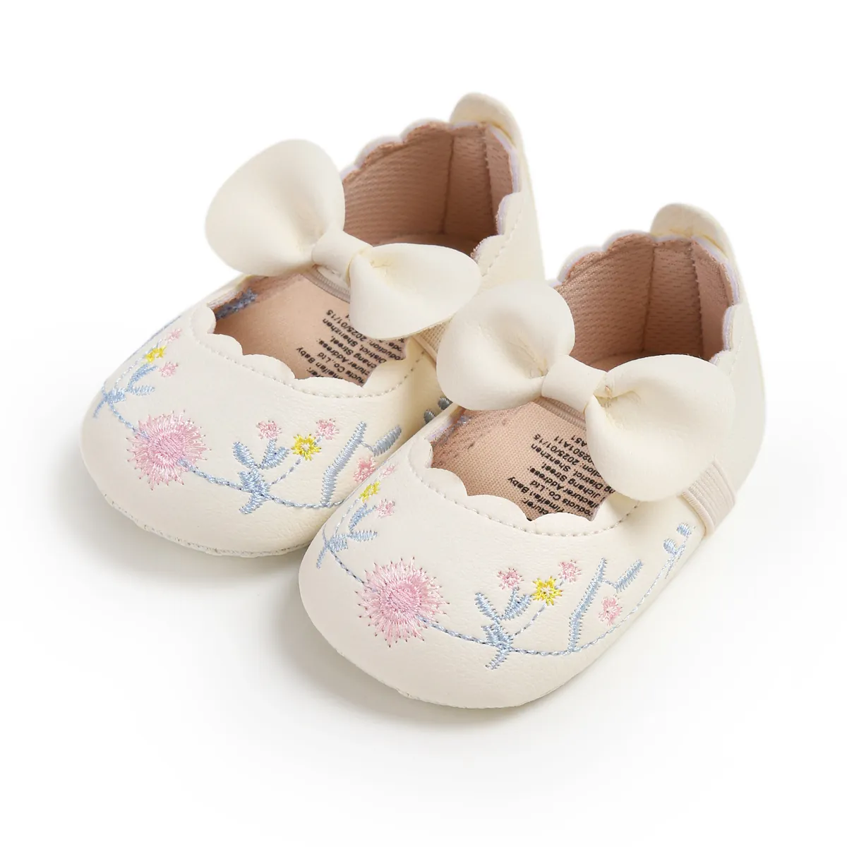 Retro Baby Girls Princess Shoes Floral Embroidery Large Bow Soft Sole First Walkers Infant Toddler Mary Jane Crib Shoes
