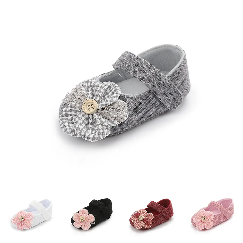 Infant Baby Girls Princess Walking Shoes Soft Sole Non-Slip Cotton Cloth Prewalker Shoes With 3D Plaid Flower Decoration