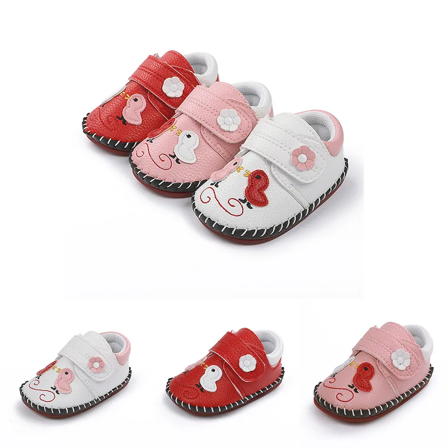 Zapatos de Aprendizaje para Bebé con Bordado de Pájaro Animado Antideslizantes Cuero PU Artificial Costura a Mano para Niñas