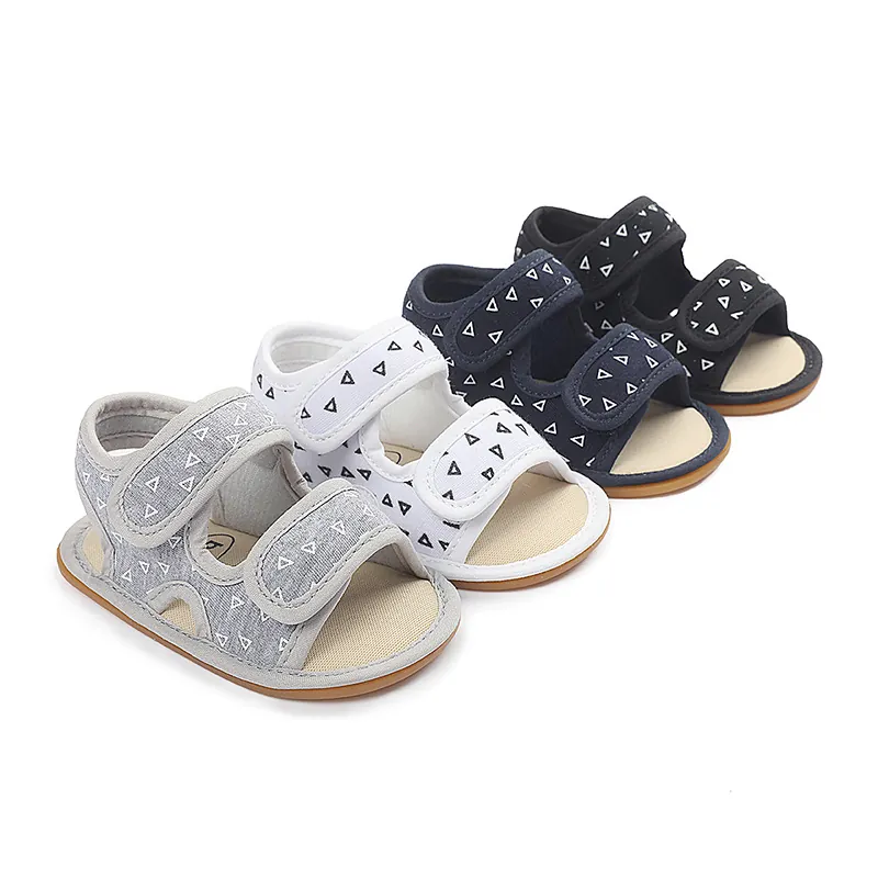 Baby Kleinkind Sandalen Canvas Gummisohle Dreiecksmuster Doppel Klettverschluss Sommer Lauflernschuhe Jungen Mädchen