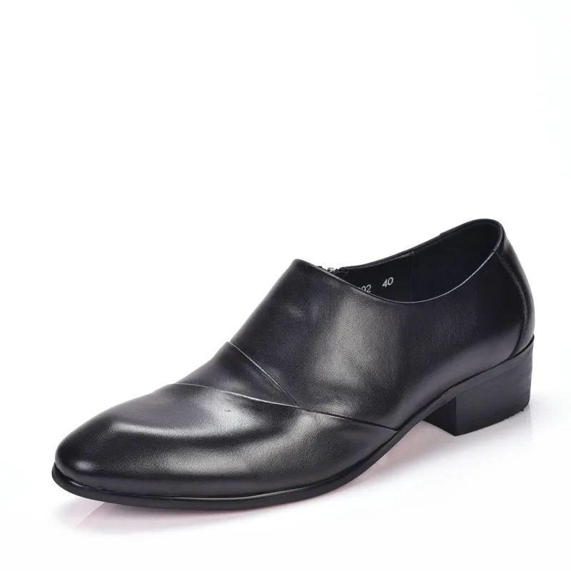 Men Pointed Toe Leather Shoes Top Layer Cowhide Slip On Business Formal Dress Shoes Korean Style Trendy Red Bottom Loafers