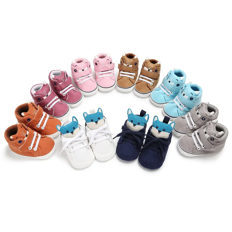 Scarpe da Camminata per Neonati Suola Morbida Ricamo Volpe Cartone Animato Cotone Antiscivolo Scarpe Casual per Bambini Bambine