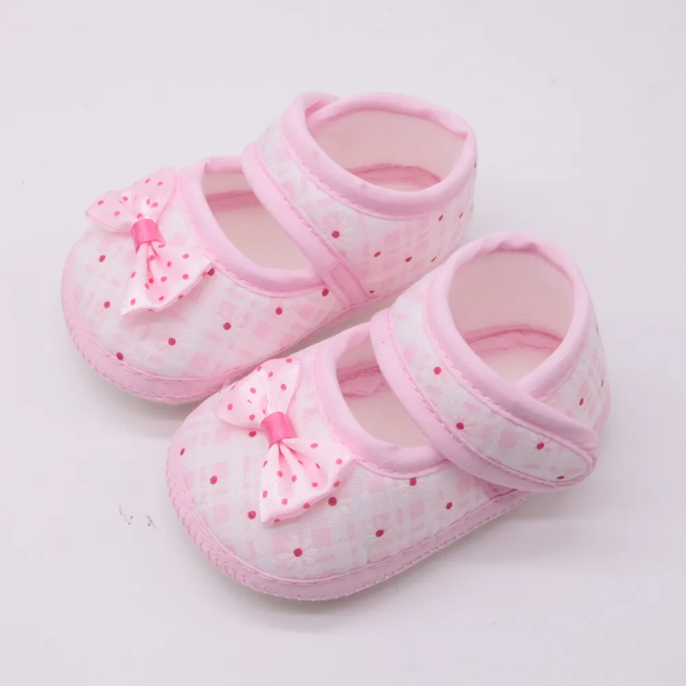 Baby Mädchen Prinzessin Schuhe Baumwolle Weiche Sohle Kariert Blumen Schleife Lauflernschuhe Klettverschluss Kleinkinder Flache Schuhe