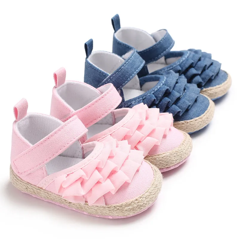Baby Girls Princess Shoes Soft Sole Cotton Cloth Ruffle Toddler Shoes Non-Slip Infants First Walkers Blue Pink Cute Baby Gift