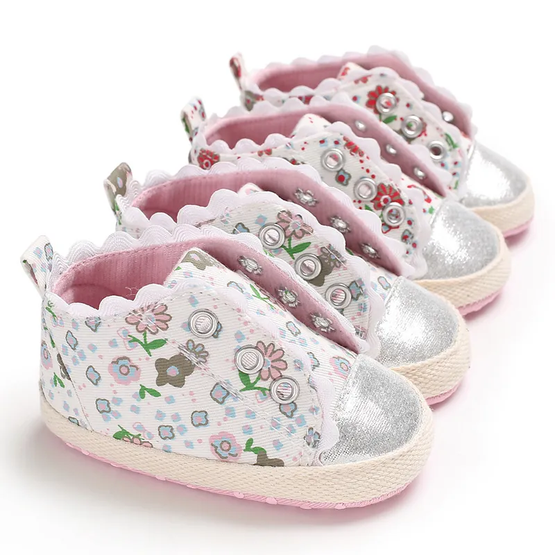 Baby Girl First Walker Shoes Floral Canvas Soft Sole Anti-Slip Infant Princess Shoes For Spring Autumn Toddler Footwear