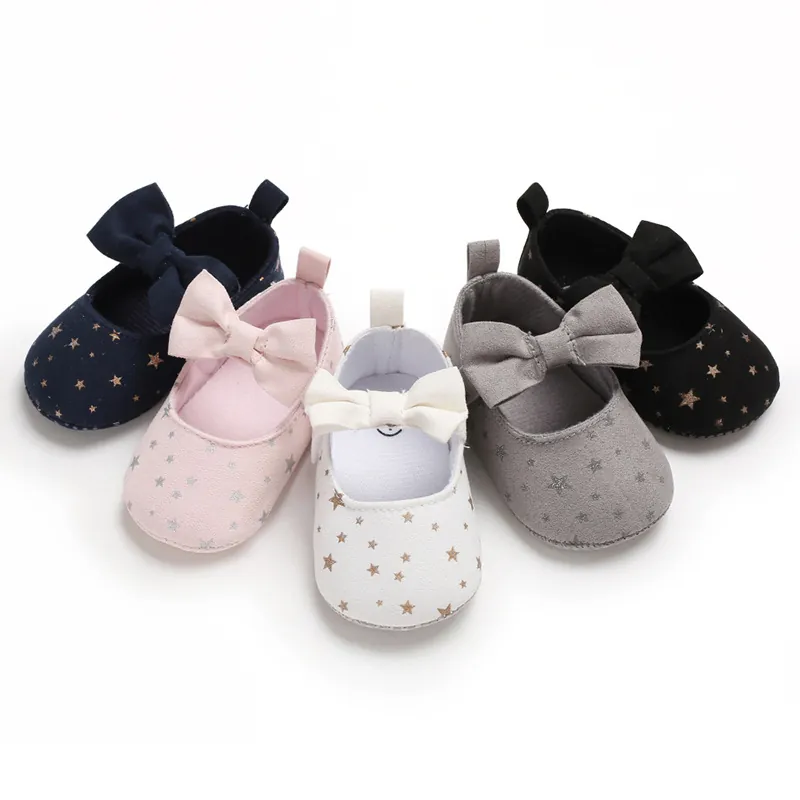 Baby Mädchen Prinzessin Lauflernschuhe Sterndruck Schleife Mary Jane Kleinkind Weiche Sohle Erstlingsschuhe