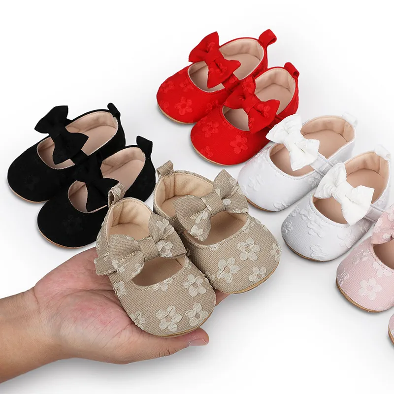 Zapatos de Aprendizaje de Princesa con Encaje para Bebé Niña Suela de Goma Blanda Antideslizante Lazo Zapatillas de Infante 2159