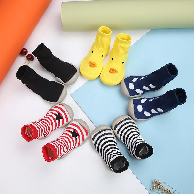 Zapatos Calcetín Primeros Pasos para Bebé Suela de TPE Suave Antideslizante Algodón Tejido Zapatos de Suelo Infantiles Pato Animado