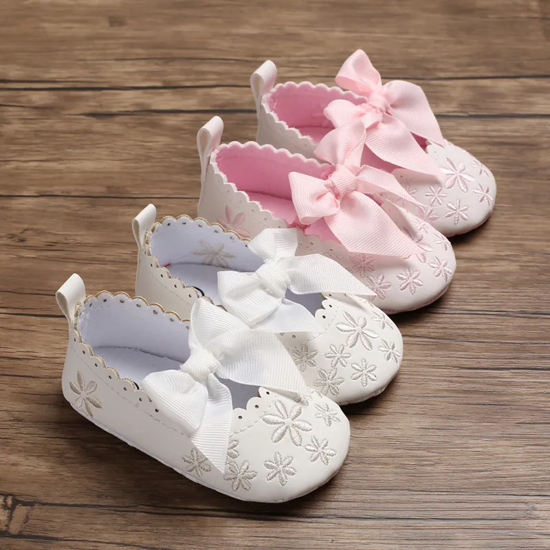 Infant Baby Mädchen Prinzessin Schuhe Weiche Sohle Rutschfest Schleife Bestickt Floral Lauflernschuhe Für Kleinkinder