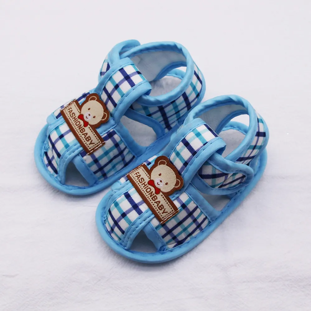 Infant Baby Sandals Soft Sole First Walker Shoes Cartoon Bear Pattern Hook And Loop Summer Breathable Fabric Toddler Shoe
