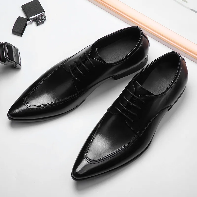 Heren Mode Spitse Neus Glad Leer Schoenen Britse Stijl Formele Oxford Schoenen Antislip Ademend Kantoor Nette Schoenen