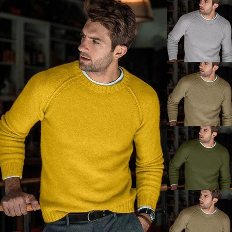 Men's Classic Round Neck Long Sleeve Knitted Sweater Casual Solid Color Soft Warm Pullover Top For Autumn Winter