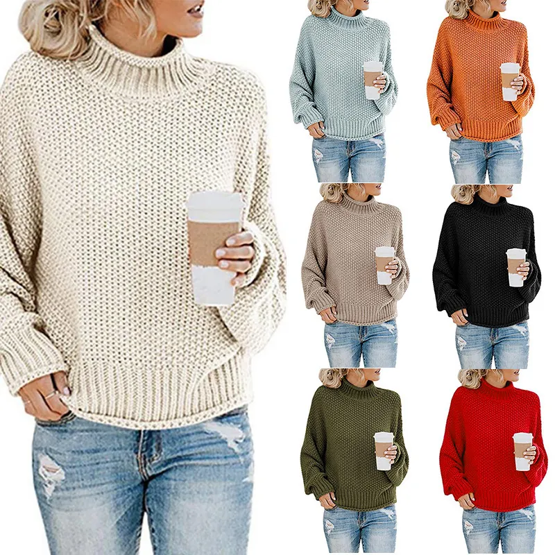 Suéter de Punto Casual de Cuello Alto para Mujer con Patchwork de Rayas Jersey de Manga Larga Holgado Cálido para Otoño Invierno
