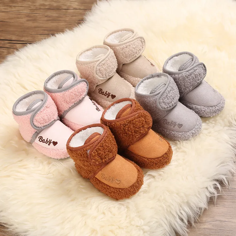 Infant Winter Warm Snow Boots Cotton Soft Sole Fleece Lined Hook Loop Newborn Walking Shoes Anti Slip Baby Toddler Booties