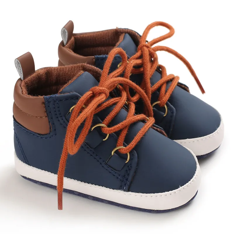 Chaussures Premier Pas Bébé Garçon Semelle Souple Antidérapant Décontracté Sneakers Hautes en Cuir PU pour Automne Hiver