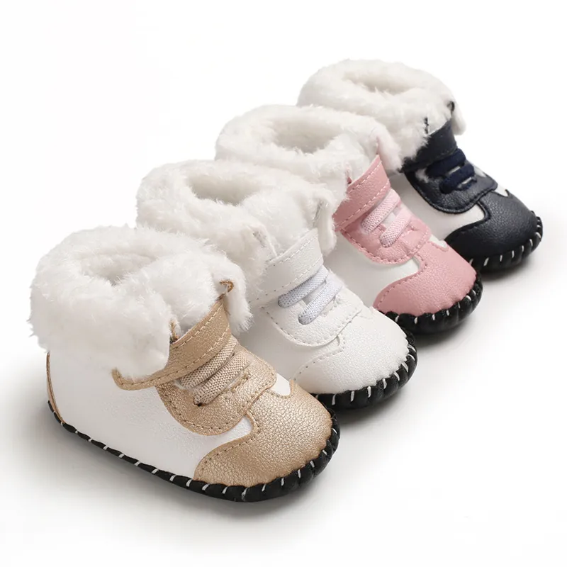 Infant Baby Winter Snow Boots Warm Faux Fur Lined Prewalker Shoes Artificial Leather Soft Sole Non-Slip First Walkers For Newborn Boys Girls