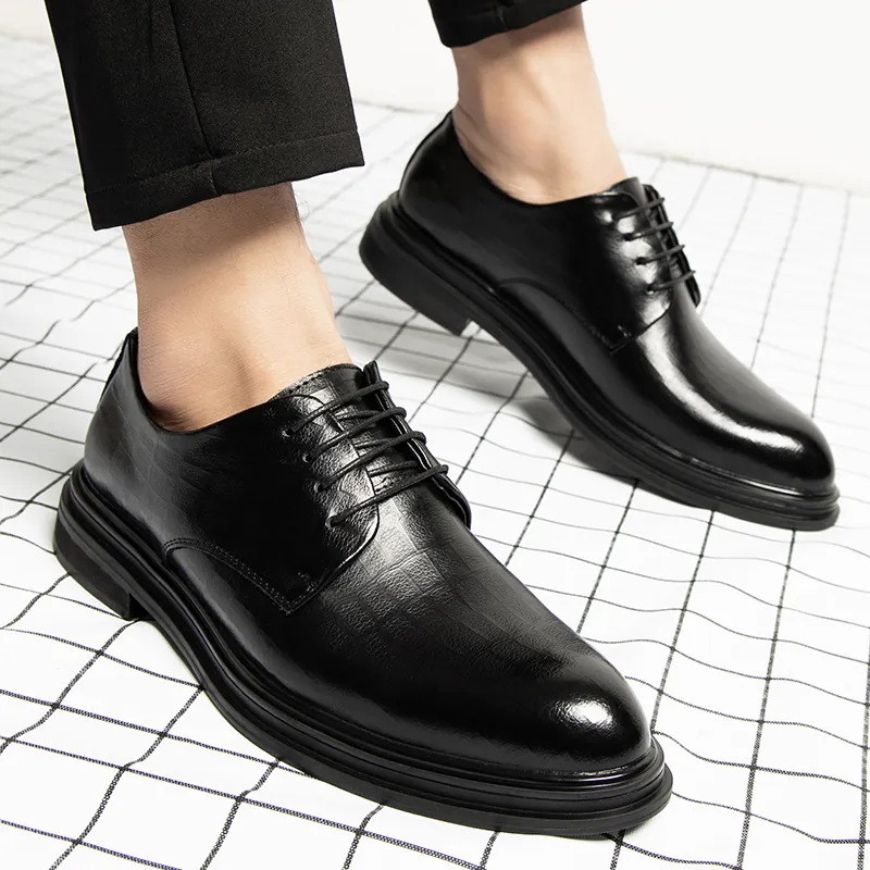 Herren Business Anzugschuhe Höhenvergrößerndes Recyceltes Leder Formelle Oxford Schuhe Für Hochzeit Lässig Büro Schwarz Schuhe