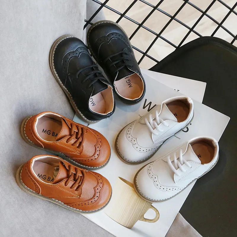 Kids Brogue Shoes British Style PU Leather Lace Up Formal School Shoes For Boys Girls Casual Comfortable Slip Resistant Toddler Flats