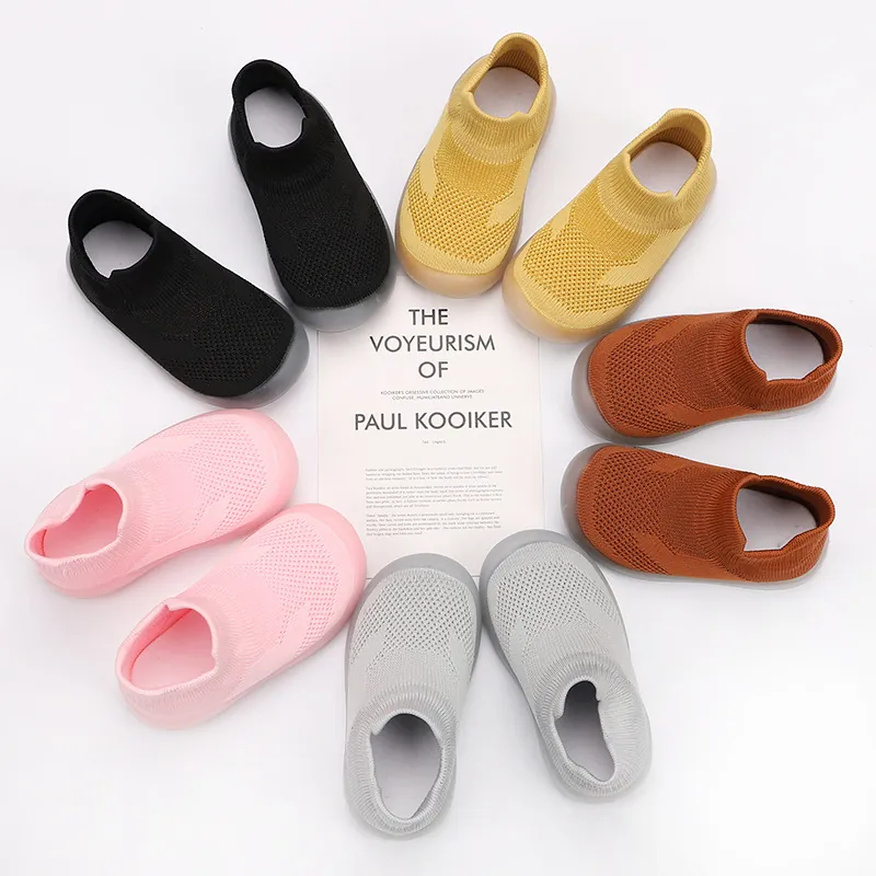 Kids Sock Shoes Toddler Walking Sneakers Breathable Soft Sole Non-Slip Cotton Knit Mesh Shoes For Boys Girls Casual Sporty