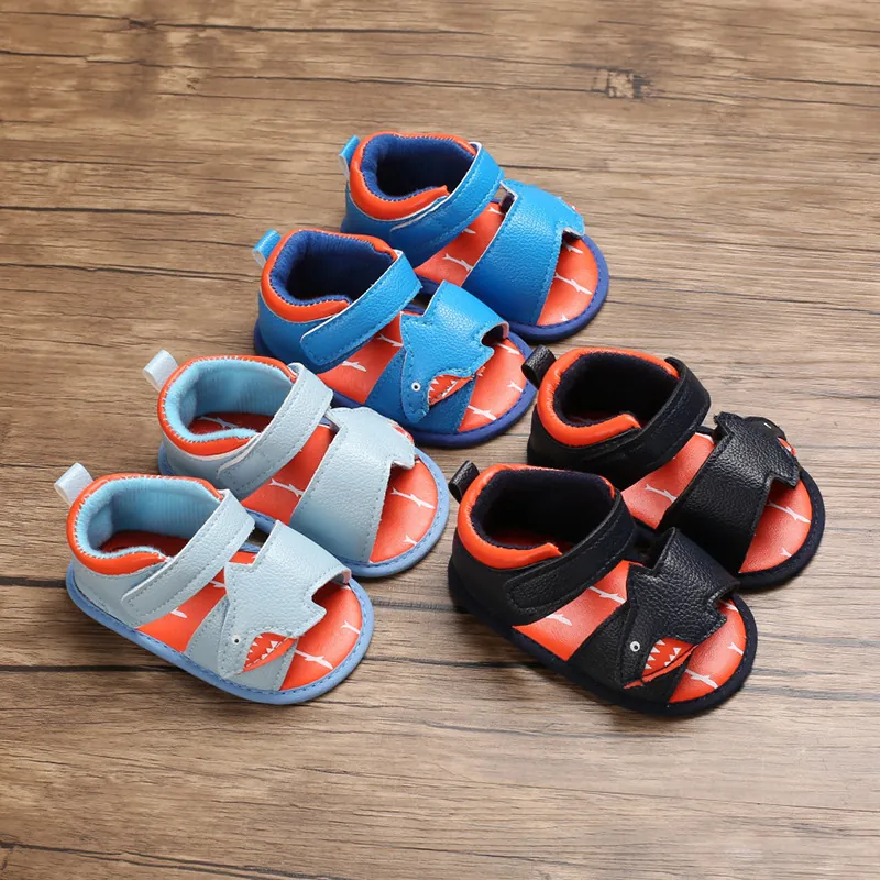Cartoon Shark Baby Walking Shoes Soft Sole Breathable Summer Infant First Walker Sandals For 0-1 Year Old Boys Girls