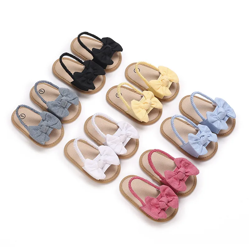 Zapatos de Pre-marcha Sandalias para Bebé Niña Suela Blanda Verano Transpirable Hueco Lazo Calzado Casual Lona Infante
