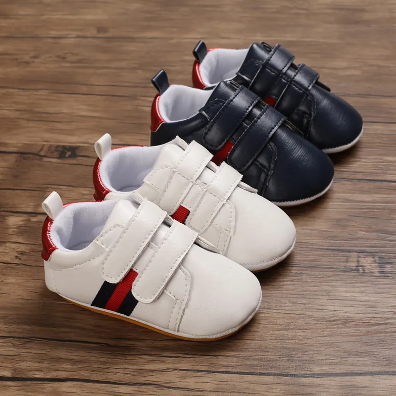 Infant Baby Walking Shoes Soft Rubber Sole Anti-slip Synthetic PU Leather Hook-and-loop First Walkers For Boys Girls 0-1 Year Old Casual Sneakers