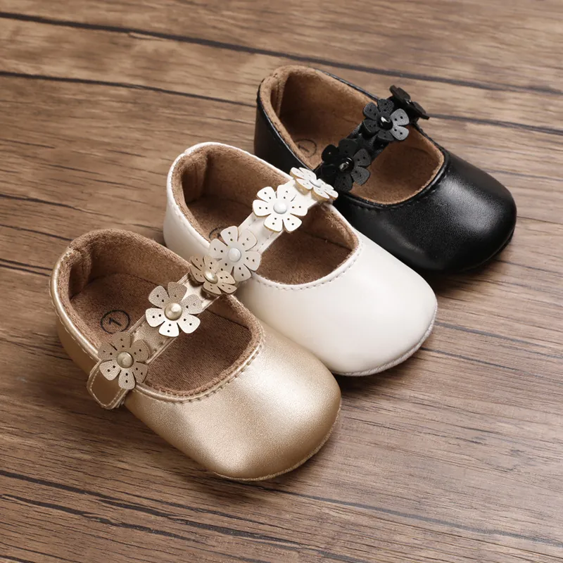 Kleinkind Baby Mädchen Prinzessin Lauflernschuhe Weiche Sohle Atmungsaktiv Kunstleder Blumen Mary Jane Flache Schuhe Erstlingsschuhe