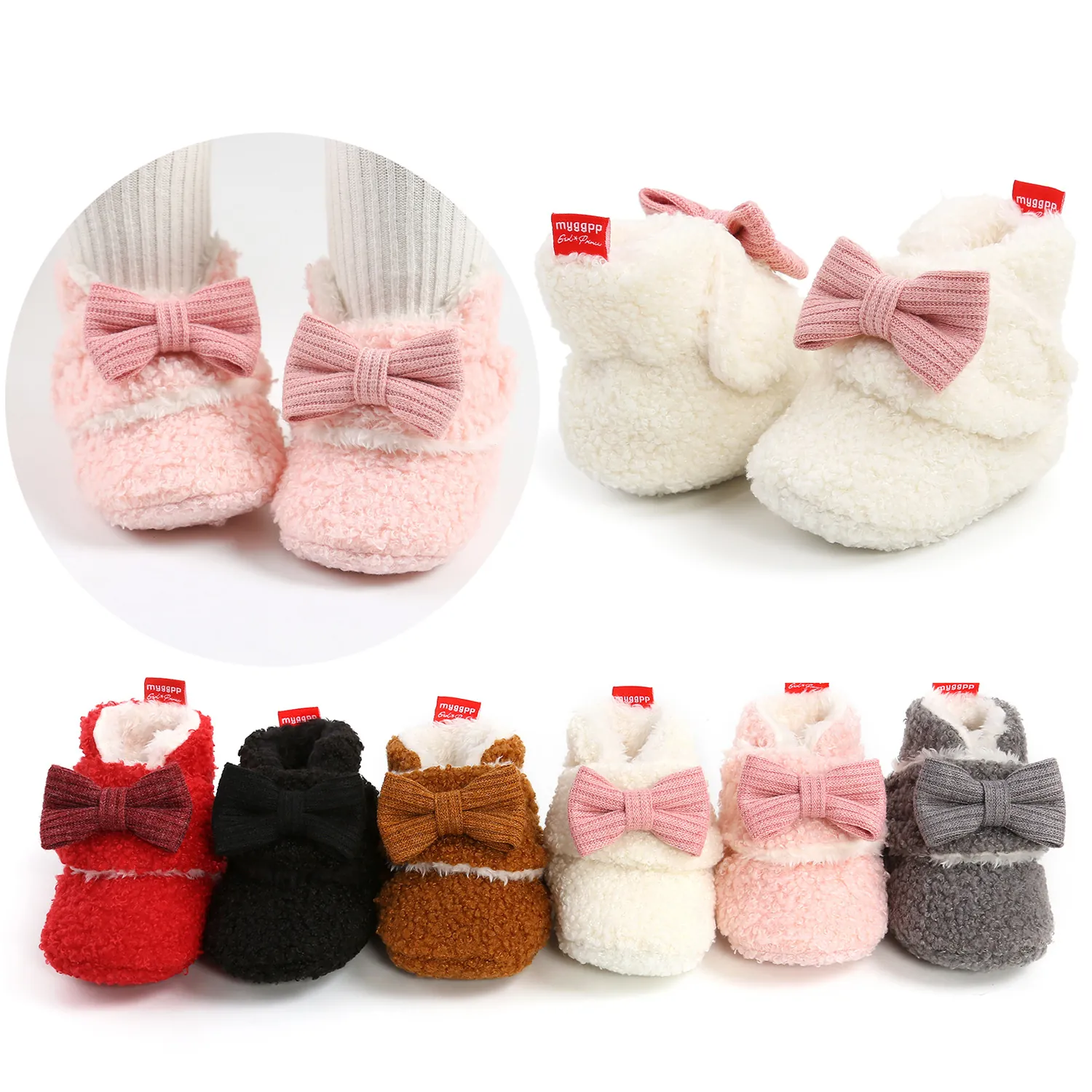 Winter Baby Stiefel Kunstleder Fleece Schleife Lauflernschuhe Warm Kleinkind Erstlingsschuhe Für Jungen Mädchen
