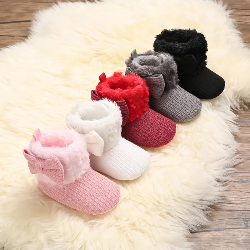 Zapatos de Princesa de Invierno para Bebé Niña Lazo Forro de Felpa Suela Suave Antideslizante Zapatos de Algodón para Recién Nacidos