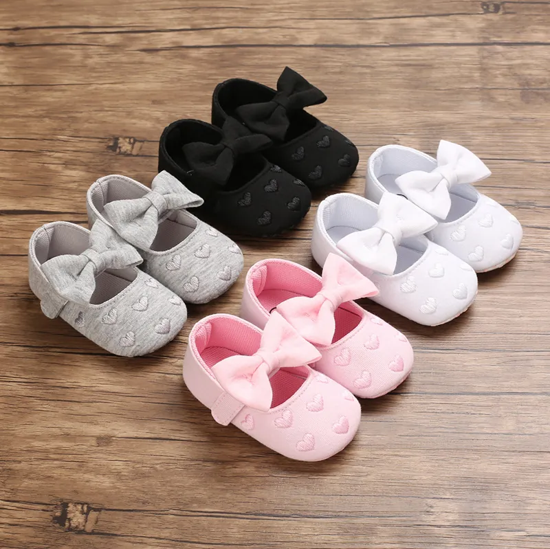 Kleinkind Baby Mädchen Prinzessin Schuhe Weiche Stoffsohle Herz Bestickung Schleife Lauflernschuhe Rutschfeste Mary Jane Schuhe
