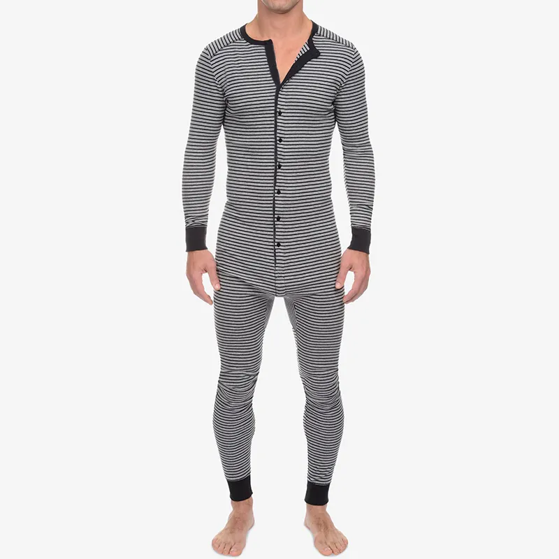 Tuta Intera da Uomo a Righe Pigiama Aderente a Maniche Lunghe Slim Fit Jumpsuit per Uomo Casual Sleepwear Abbigliamento da Casa