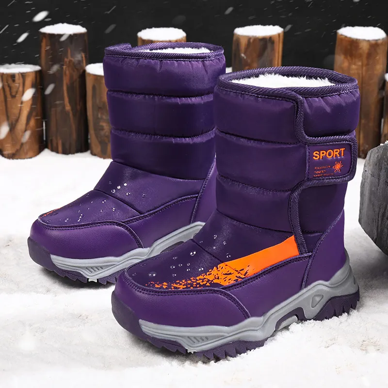 Stivali da Neve per Ragazze Spessi Peluche Caldi Invernali Alti in Pelle Sintetica Antiscivolo Scarpe di Cotone per Bambini