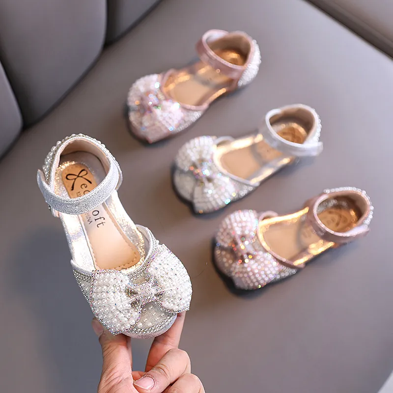Zapatos de Princesa para Niñas Diamantes de Imitación Perla Artificial Lazo Bailarinas Boda Fiesta Zapatos Planos
