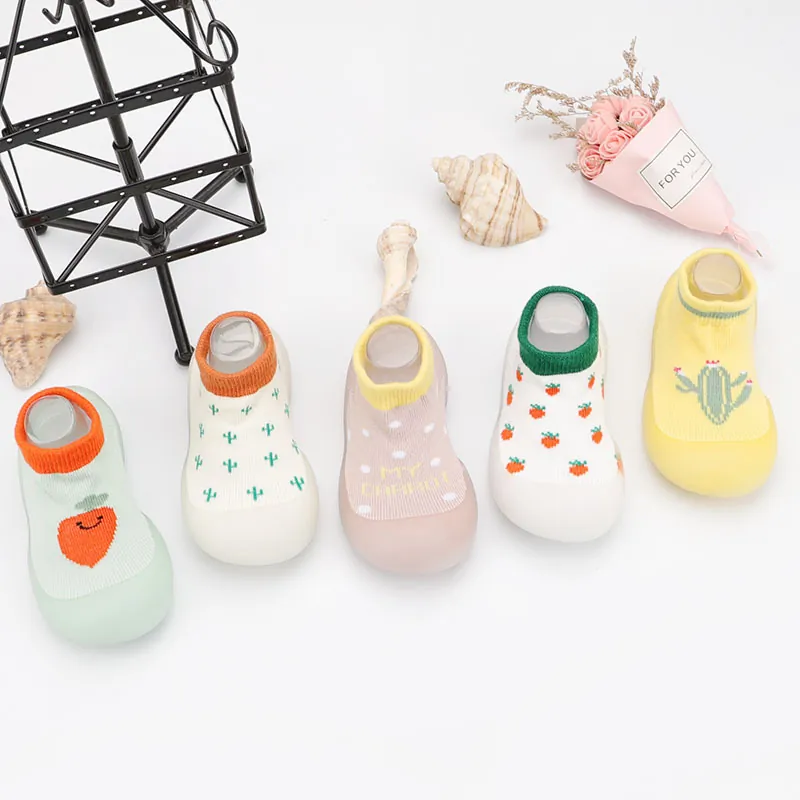 Toddler Baby Sock Shoes Breathable Knit Soft Sole First Walkers Cartoon Carrot Cactus Pattern Indoor Kindergarten Shoes Boys Girls