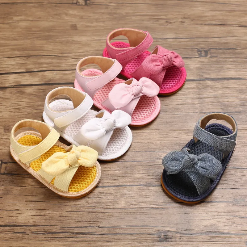 Zapatos de Aprendizaje de Verano para Bebés Niñas Sandalias de Algodón con Lazo Transpirables Antideslizantes Suela de Goma Suave