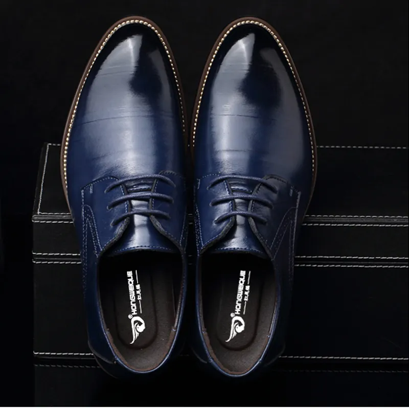 Men Business Leather Shoes Fashion Cowhide Derby Shoes Pointed Toe Lace Up Formal Dress Shoes Wear Resistant Non Slip Rubber Sole Office Footwear