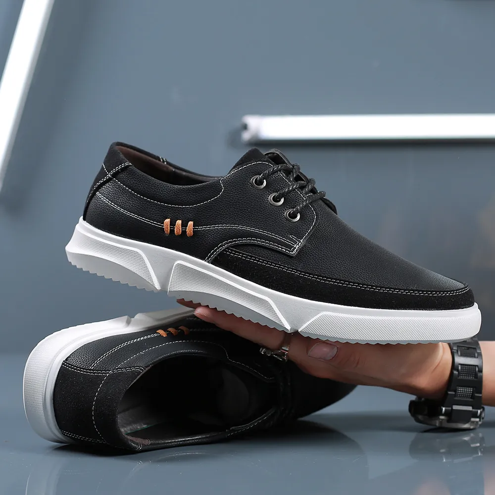 Men Plus Size Casual Leather Shoes Fashion Microfiber Lace Up Sneakers Comfortable Breathable Board Shoes For Men Black Blue Big Size 47 48