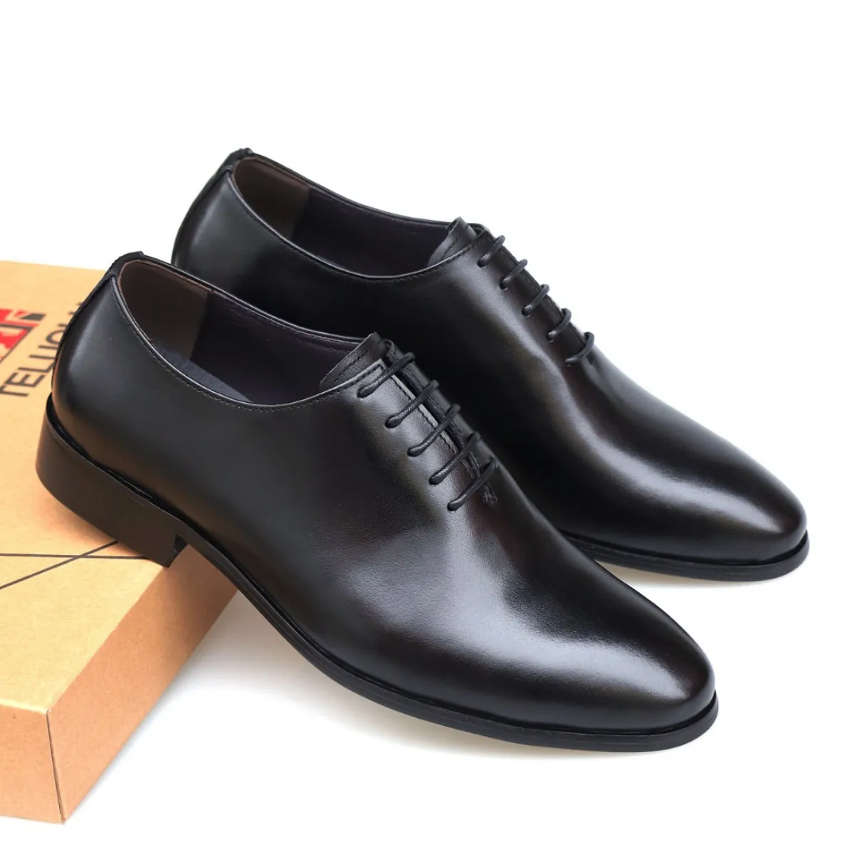 Zapatos Oxford de Cuero de Vaca para Hombre Negocios Formales con Cordones Hechos a Mano Estilo Británico Punta Negra Zapatos