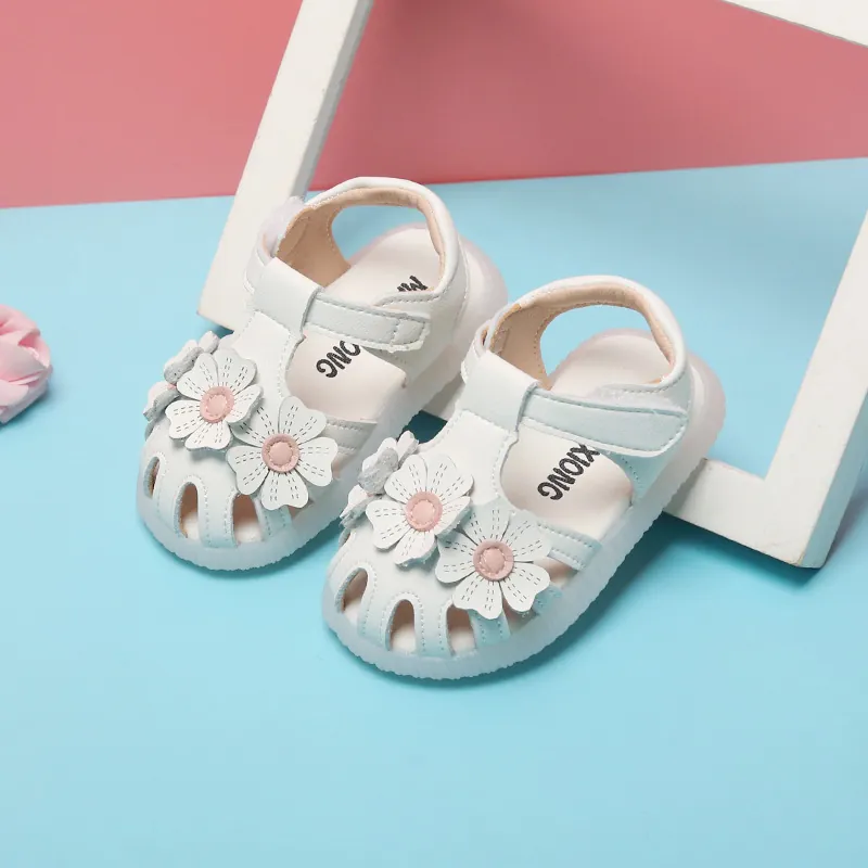 Baby Mädchen Prinzessin Sommer Sandalen 3D Blume Weiche Sohle Kleinkind Schuhe Hohl Atmungsaktiv Klettverschluss Mikrofaser Leder