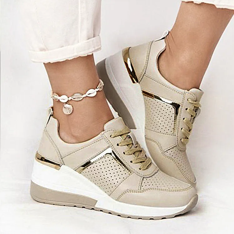 Damen Fashion Plattform Keilabsatz Sneaker Netz Atmungsaktiv Schnürschuhe Lässig Sportschuhe Für Outdoor Wandern Große Größe