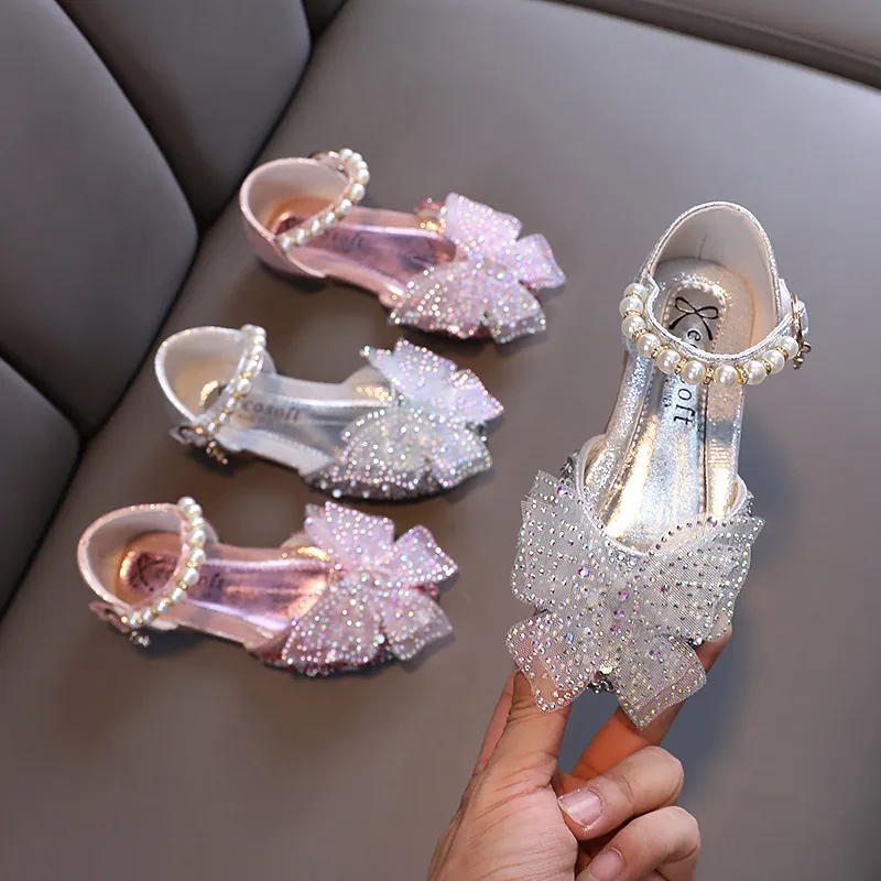 Zapatos de Princesa para Niñas Purpurina Lazo Strass Perla Boda Fiesta Actuación Zapatos Planos para Niñas Pequeñas Grandes Zapatos Individuales Casuales