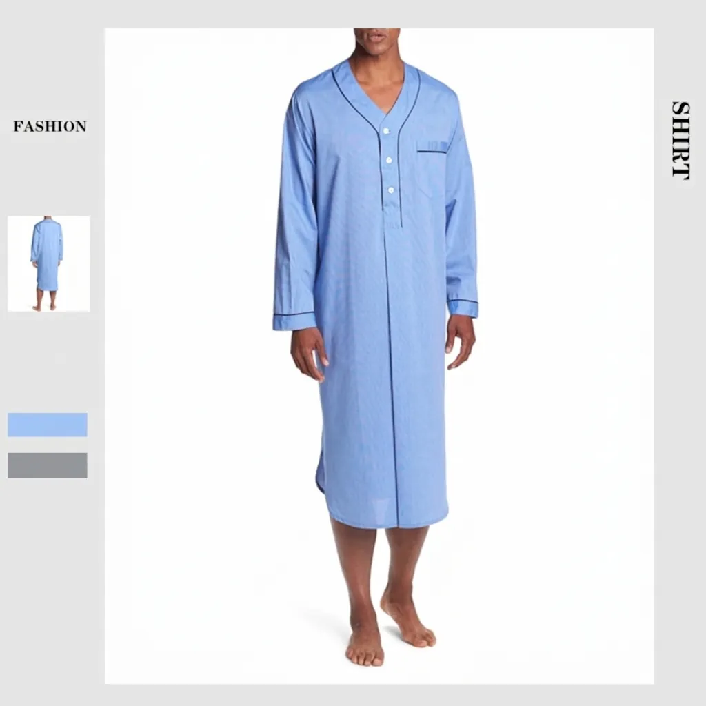 Ανδρική Casual Βαμβακερή Ρόμπα Όρθιος Γιακάς Μακρυμάνικη Μονόχρωμη Πυτζάμα Άνετη Χαλαρή Ρόμπα Ύπνου Loungewear