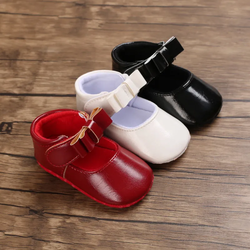 Baby Girls Princess Shoes Soft Sole Infant First Walker Shoes Bow Knot Patent Leather Mary Jane Flat Toddler Shoes