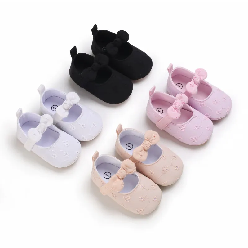 Zapatos de Princesa para Bebé Niña Suela Blanda Flores Bordado Lazo Primeros Pasos Primavera Otoño Zapatos Mary Jane de Algodón