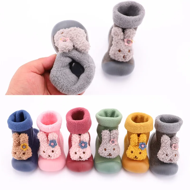 Zapatos de Calcetín de Punto de Conejo de Dibujos Animados Cálidos de Invierno para Bebés Suela Suave Antideslizante Primeros Pasos