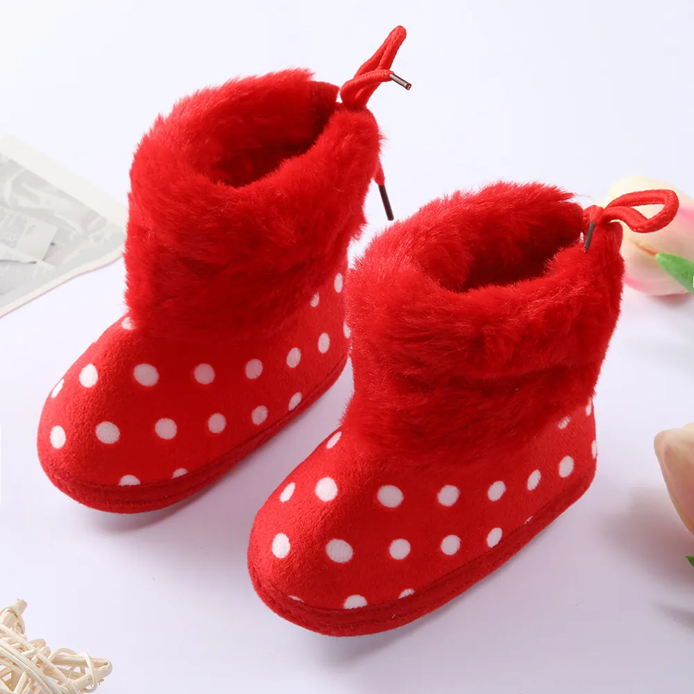Botas de Piel Artificial con Lunares para Bebé Zapatos de Suela Blanda Antideslizantes para Primeros Pasos Botines de Invierno Cálidos
