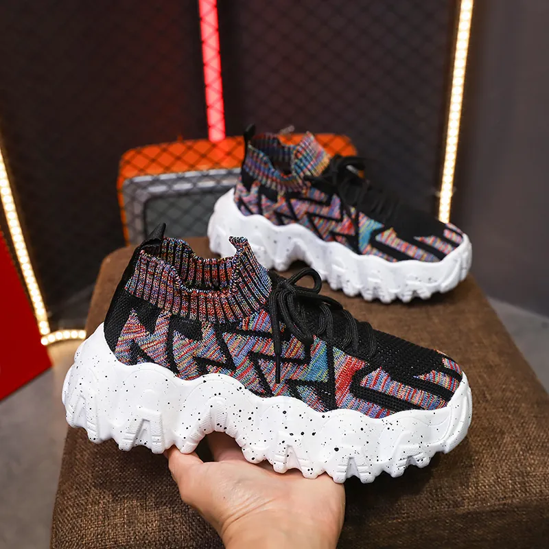 Zapatillas Chunky para Mujer Transpirables Flyknit Zapatos de Calcetín Suela Gruesa Color en Contraste Plataforma Casual Dad Shoes