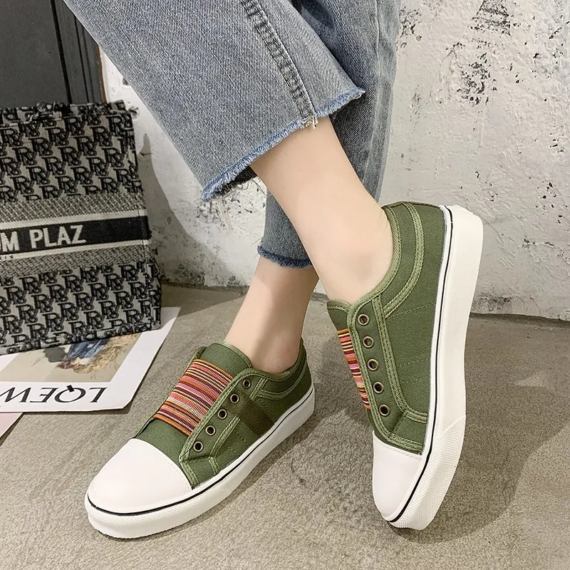 Mocassini in Tela da Donna Elastico Arcobaleno Scarpe Basse Senza Lacci Punta Arrotondata Traspiranti Patchwork Sneakers Casual Scarpe da Passeggio