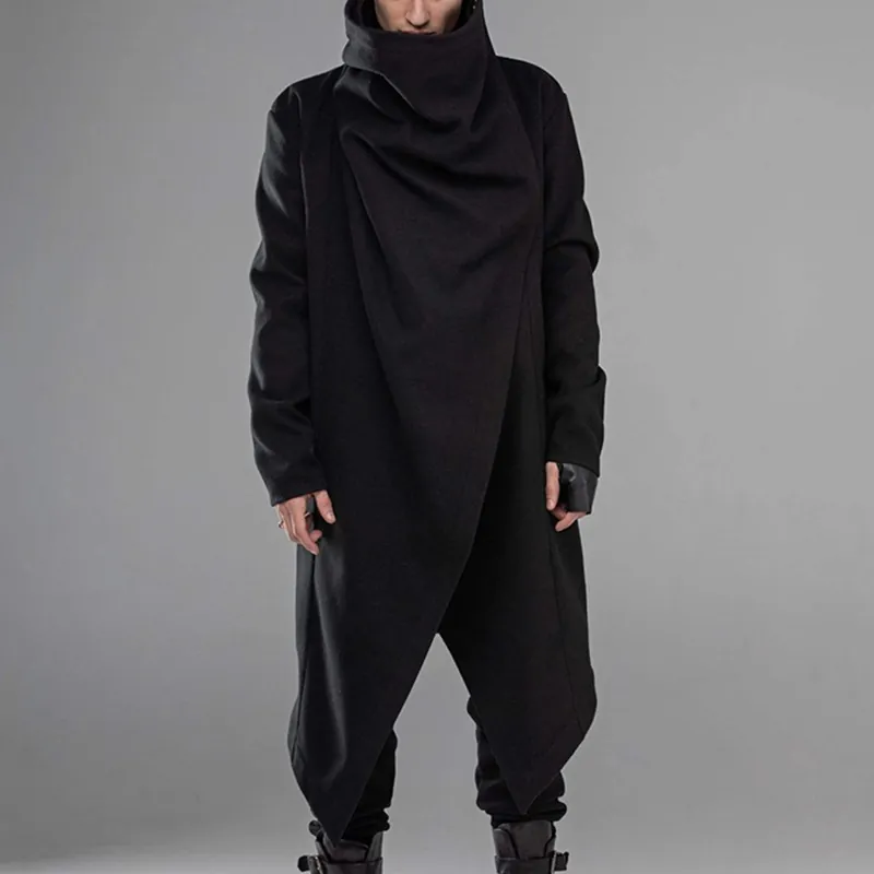Herren Umhangmantel Mit Rollkragen Unregelmäßiger Saum Langarm Punk Stil Polyester Windbreaker Streetwear Für Herbst Winter