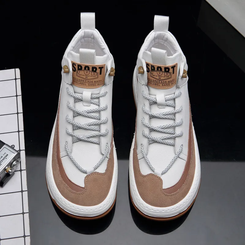 Men's Genuine Leather High Top Sneakers Japanese Retro Asymmetric Clown Shoes Breathable White Patchwork Streetwear Board Shoes